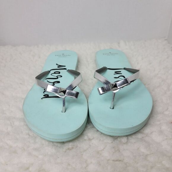 Kate Spade Womens Sandals Size 10 Just Married Blue Silver Beach Flip Flops - Picture 2 of 7